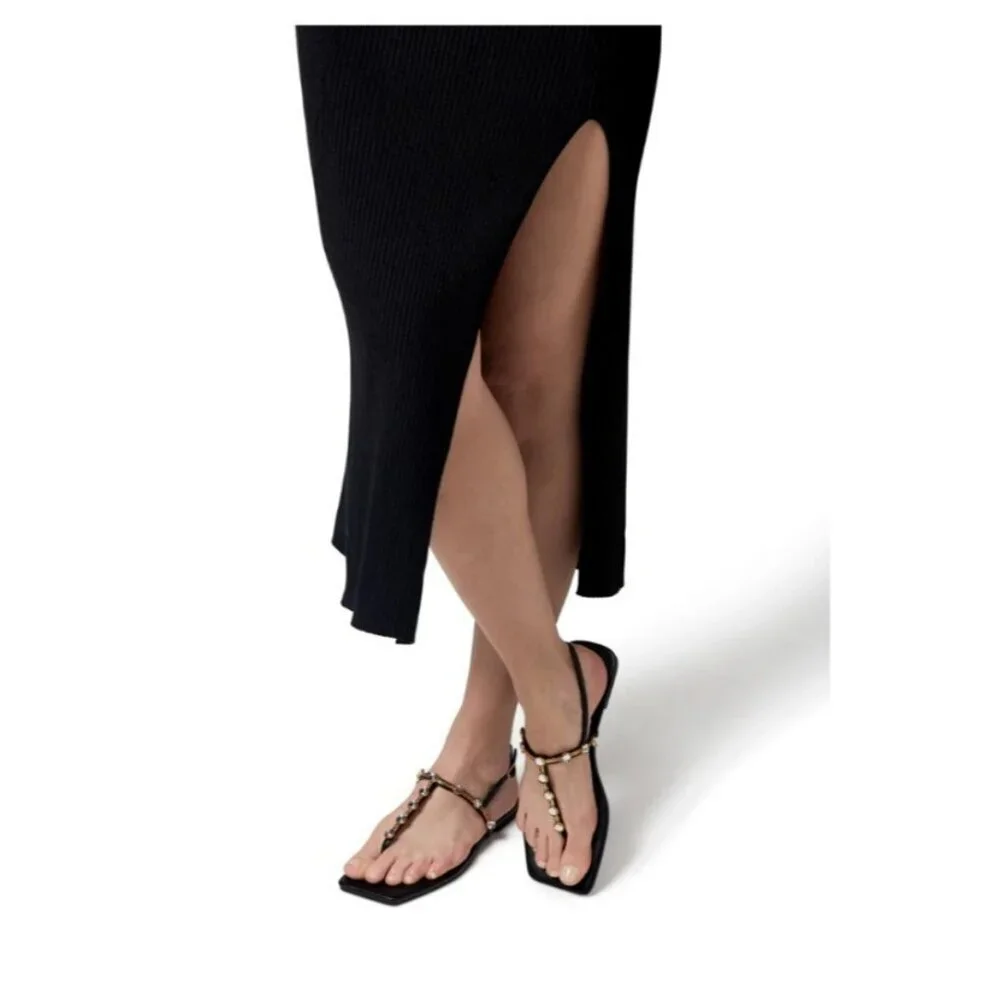 Katy Perry Women's The Camie Gemstone Sandal Flat Black 10 NIB